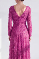 Load image into Gallery viewer, Fuchsia A Line Beaded Long Sleeves Mother Of the Bride Dress