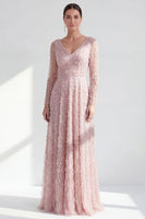 Load image into Gallery viewer, Fuchsia A Line Beaded Long Sleeves Mother Of the Bride Dress