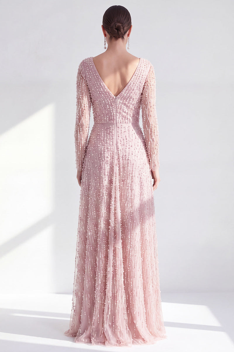 Load image into Gallery viewer, Fuchsia A Line Beaded Long Sleeves Mother Of the Bride Dress