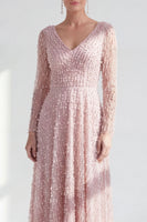 Load image into Gallery viewer, Fuchsia A Line Beaded Long Sleeves Mother Of the Bride Dress