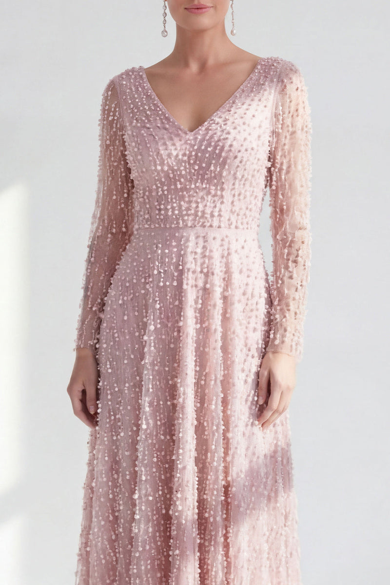 Load image into Gallery viewer, Fuchsia A Line Beaded Long Sleeves Mother Of the Bride Dress