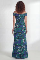 Load image into Gallery viewer, Green Ruched A Line Off the Shoulder Floral Long Mother of the Bride Dress with Slit