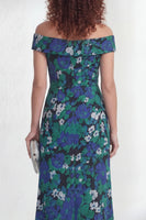 Load image into Gallery viewer, Green Ruched A Line Off the Shoulder Floral Long Mother of the Bride Dress with Slit