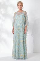 Load image into Gallery viewer, Sparkly Green Floral Sheath Long Mother of the Bride Dress with Sleeves