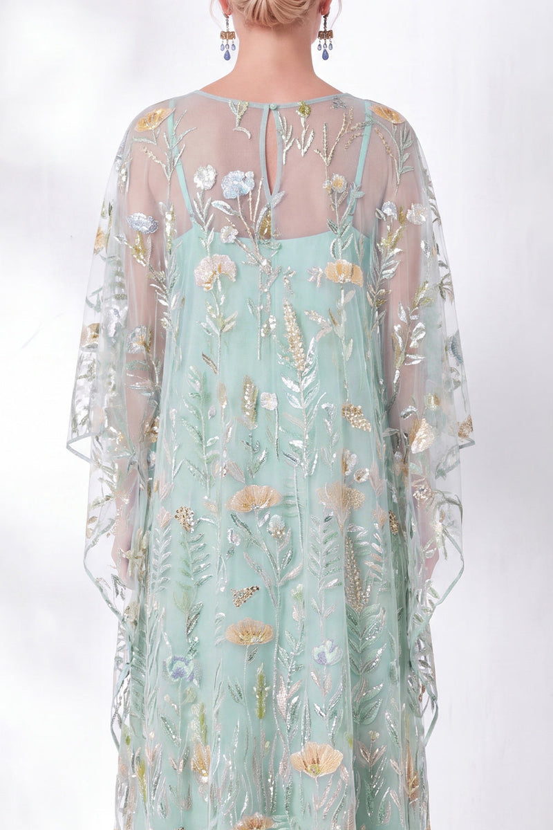 Load image into Gallery viewer, Sparkly Green Floral Sheath Long Mother of the Bride Dress with Sleeves