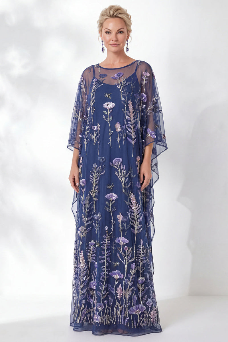 Load image into Gallery viewer, Sparkly Green Floral Sheath Long Mother of the Bride Dress with Sleeves