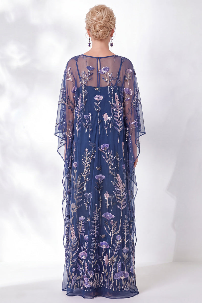 Load image into Gallery viewer, Sparkly Green Floral Sheath Long Mother of the Bride Dress with Sleeves