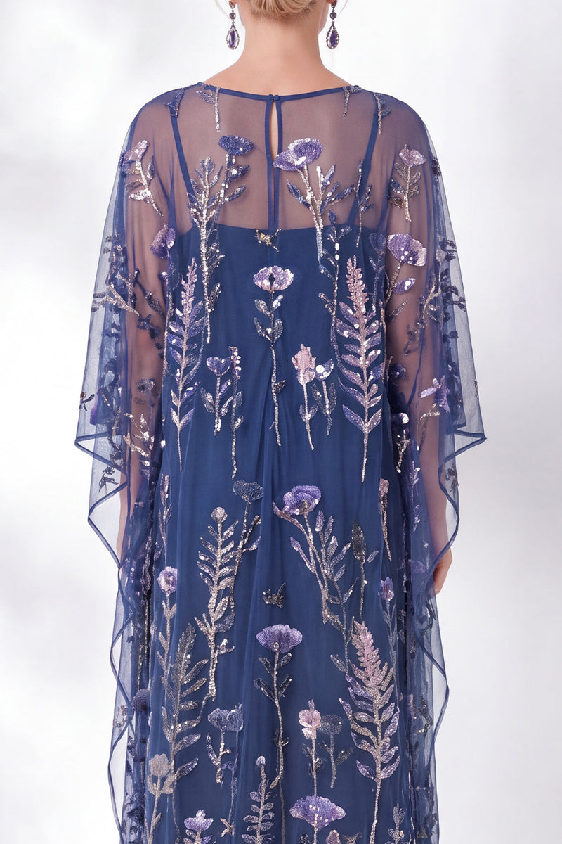 Load image into Gallery viewer, Sparkly Green Floral Sheath Long Mother of the Bride Dress with Sleeves