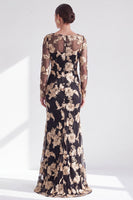 Load image into Gallery viewer, Navy Floral Mermaid Boat Neck Long Sleeves Mother of the Bride Dress
