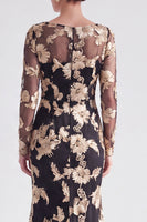 Load image into Gallery viewer, Navy Floral Mermaid Boat Neck Long Sleeves Mother of the Bride Dress