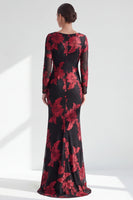Load image into Gallery viewer, Navy Floral Mermaid Boat Neck Long Sleeves Mother of the Bride Dress