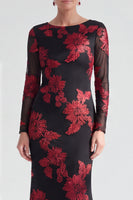 Load image into Gallery viewer, Navy Floral Mermaid Boat Neck Long Sleeves Mother of the Bride Dress