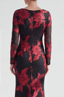 Load image into Gallery viewer, Navy Floral Mermaid Boat Neck Long Sleeves Mother of the Bride Dress