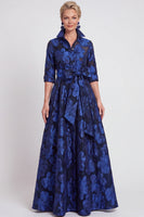 Load image into Gallery viewer, Navy Blue Jacquard Floral A Line Long Mother of the Bride Dress with Bow