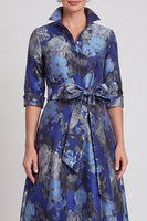 Load image into Gallery viewer, Navy Blue Jacquard Floral A Line Long Mother of the Bride Dress with Bow