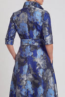 Load image into Gallery viewer, Navy Blue Jacquard Floral A Line Long Mother of the Bride Dress with Bow
