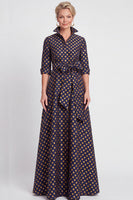 Load image into Gallery viewer, Navy Blue Jacquard Floral A Line Long Mother of the Bride Dress with Bow