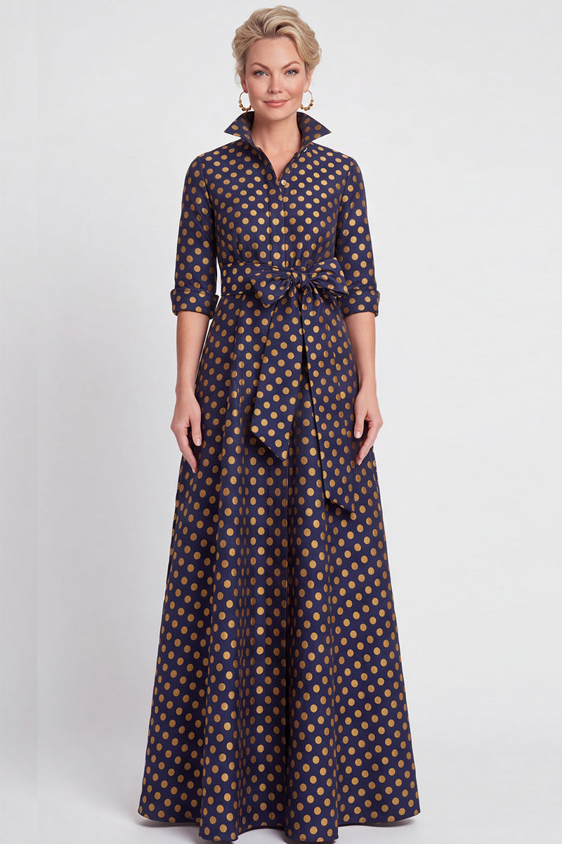 Load image into Gallery viewer, Navy Blue Jacquard Floral A Line Long Mother of the Bride Dress with Bow