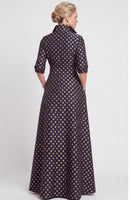 Load image into Gallery viewer, Navy Blue Jacquard Floral A Line Long Mother of the Bride Dress with Bow