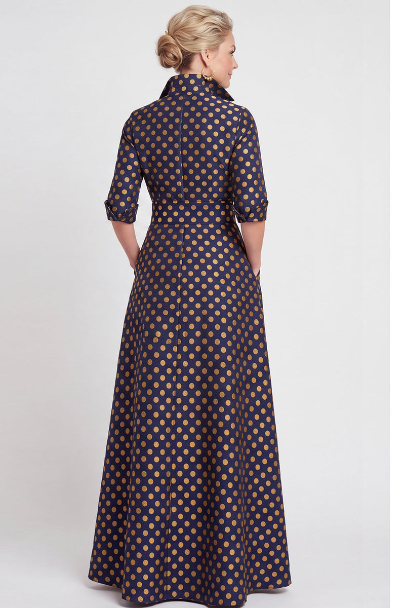 Load image into Gallery viewer, Navy Blue Jacquard Floral A Line Long Mother of the Bride Dress with Bow