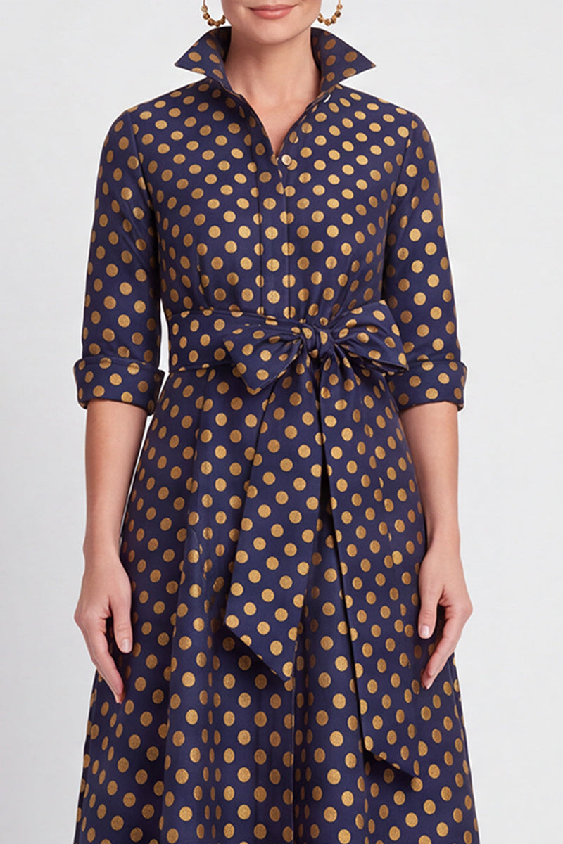Load image into Gallery viewer, Navy Blue Jacquard Floral A Line Long Mother of the Bride Dress with Bow