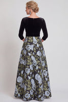 Load image into Gallery viewer, Red Flower A Line Velvet Long Mother of the Bride Dress with Sleeves