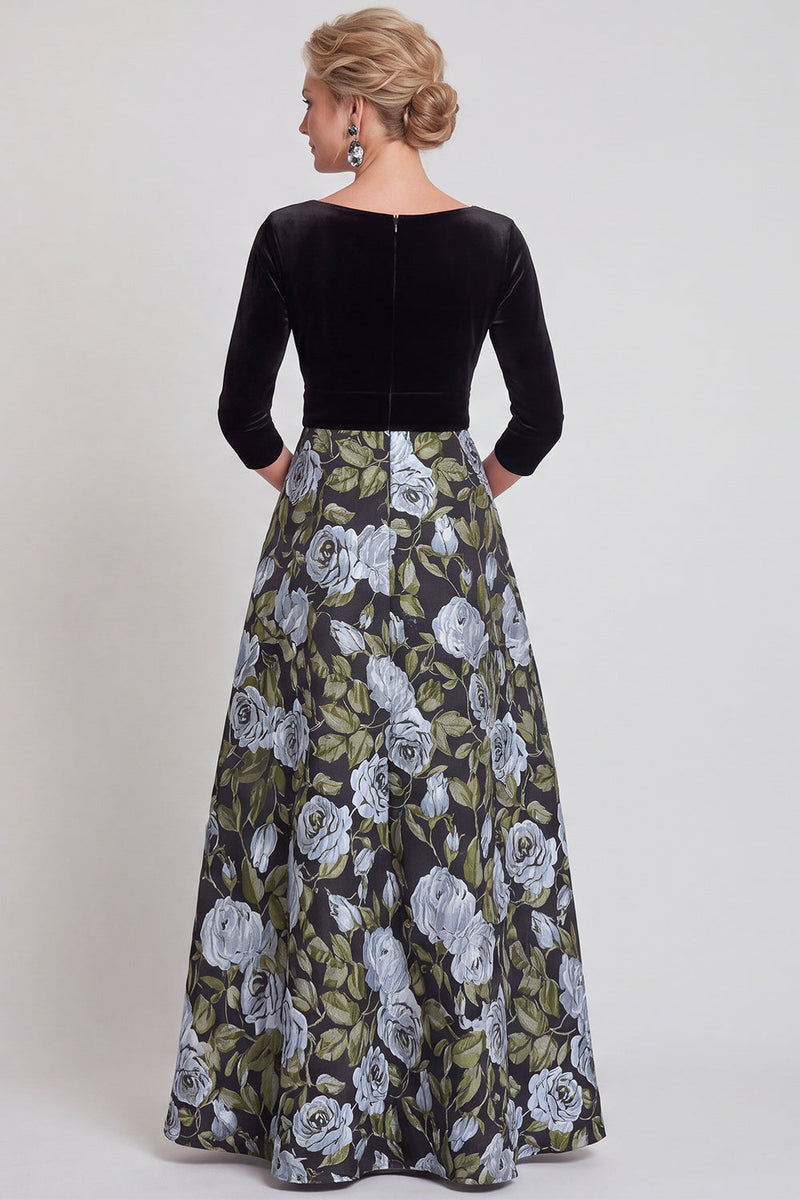 Load image into Gallery viewer, Red Flower A Line Velvet Long Mother of the Bride Dress with Sleeves