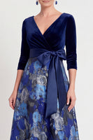 Load image into Gallery viewer, Red Flower A Line Velvet Long Mother of the Bride Dress with Sleeves