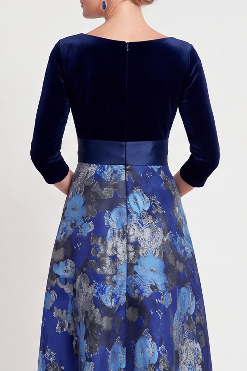 Load image into Gallery viewer, Red Flower A Line Velvet Long Mother of the Bride Dress with Sleeves