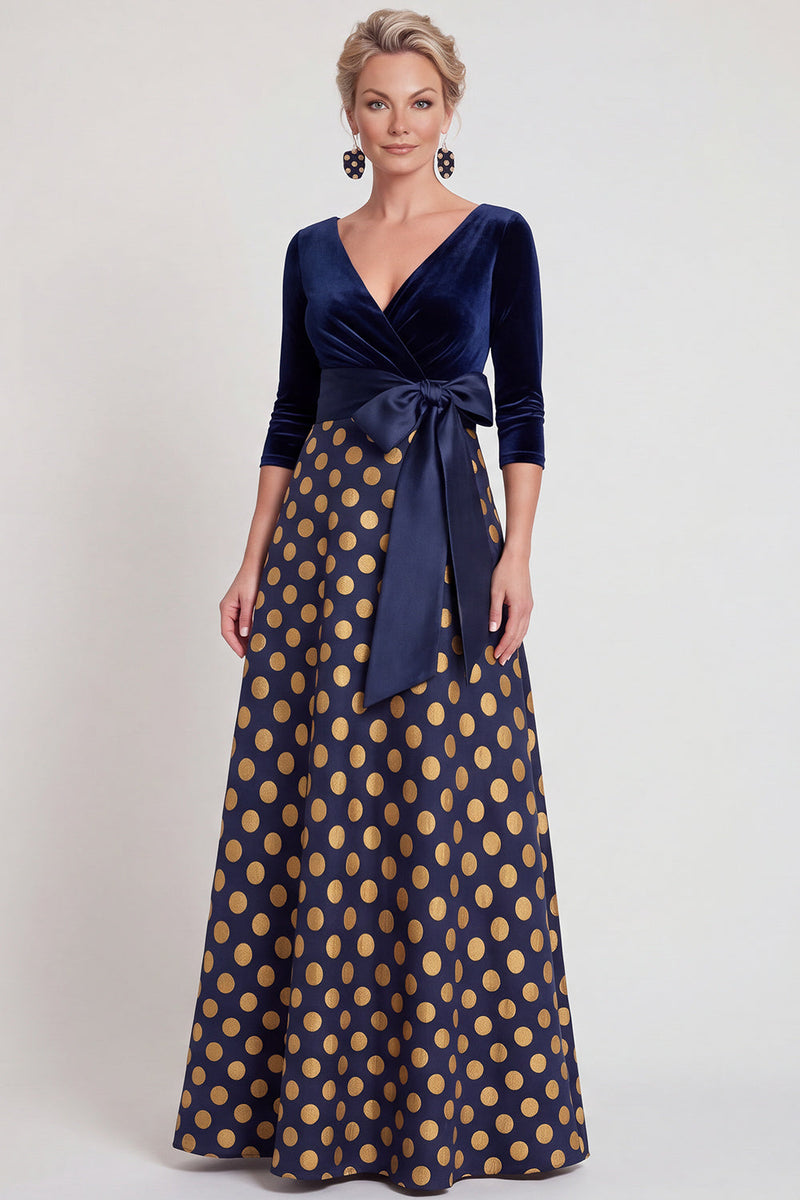 Load image into Gallery viewer, Red Flower A Line Velvet Long Mother of the Bride Dress with Sleeves