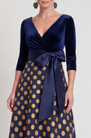 Load image into Gallery viewer, Red Flower A Line Velvet Long Mother of the Bride Dress with Sleeves