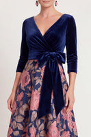 Load image into Gallery viewer, Red Flower A Line Velvet Long Mother of the Bride Dress with Sleeves