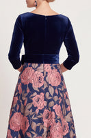 Load image into Gallery viewer, Red Flower A Line Velvet Long Mother of the Bride Dress with Sleeves