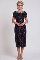 Load image into Gallery viewer, Sparkly Burgundy Bodycon Sequins Midi Mother of the Bride Dress with Sleeves