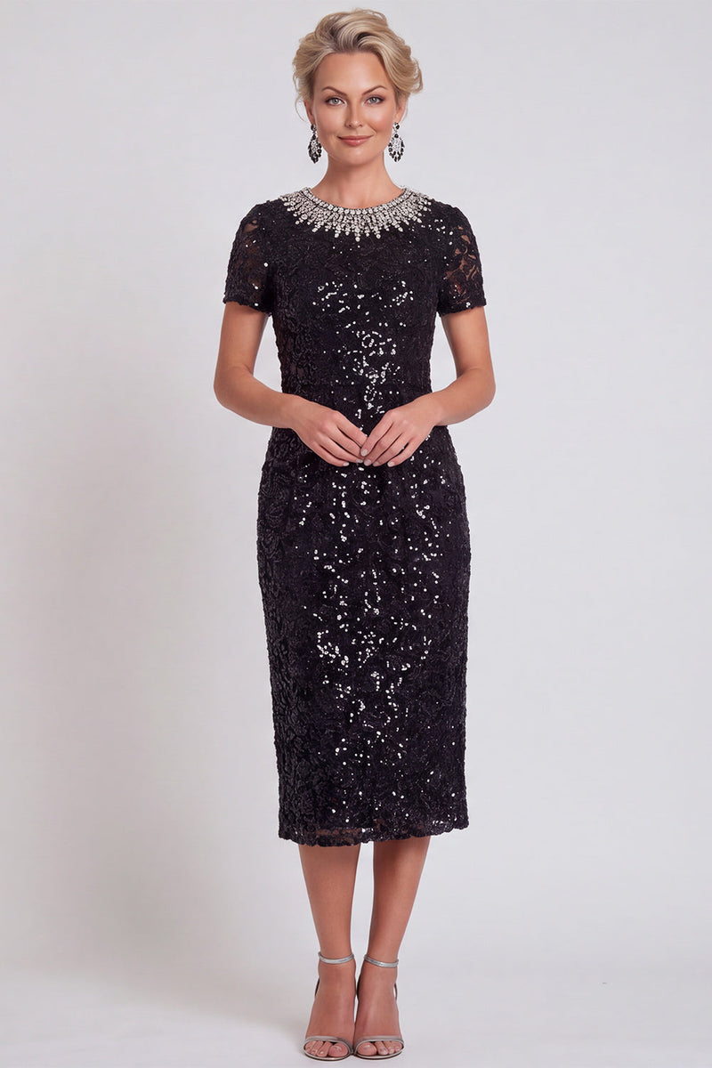 Load image into Gallery viewer, Sparkly Burgundy Bodycon Sequins Midi Mother of the Bride Dress with Sleeves