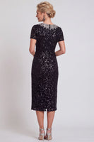 Load image into Gallery viewer, Sparkly Burgundy Bodycon Sequins Midi Mother of the Bride Dress with Sleeves