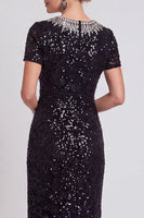 Load image into Gallery viewer, Sparkly Burgundy Bodycon Sequins Midi Mother of the Bride Dress with Sleeves