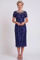 Load image into Gallery viewer, Sparkly Burgundy Bodycon Sequins Midi Mother of the Bride Dress with Sleeves