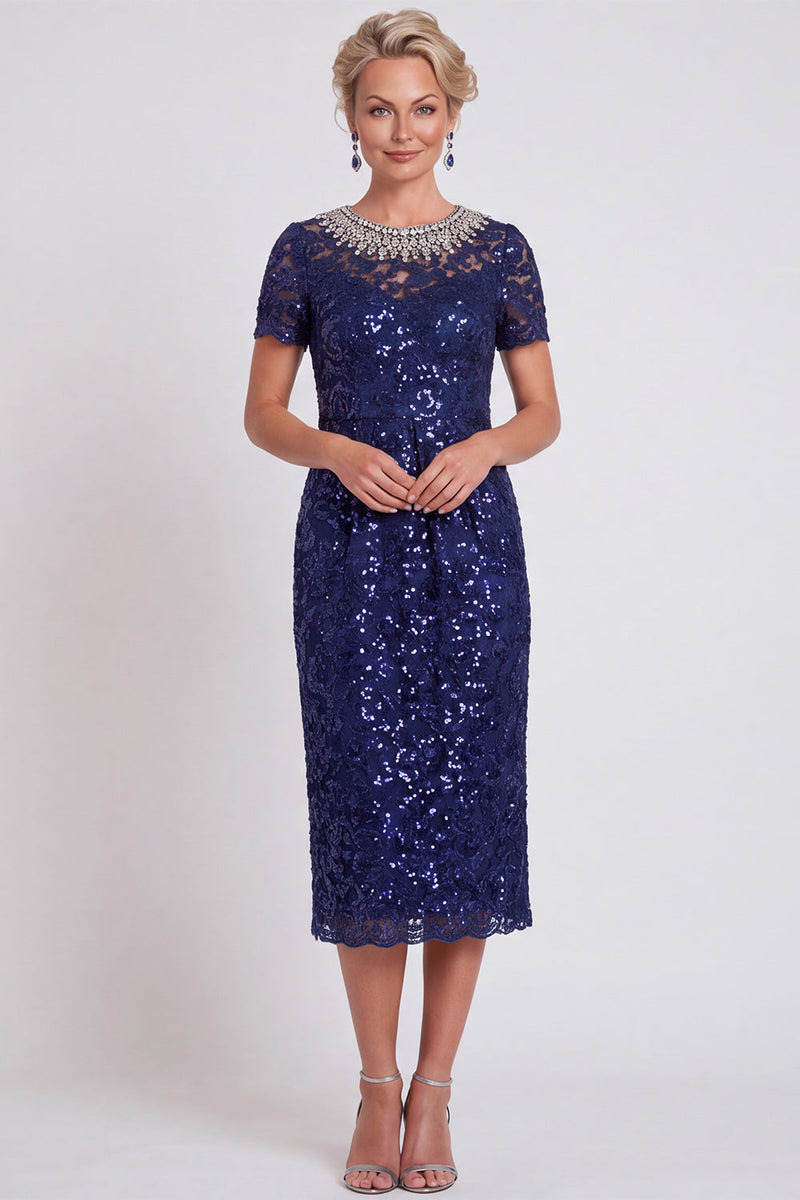 Load image into Gallery viewer, Sparkly Burgundy Bodycon Sequins Midi Mother of the Bride Dress with Sleeves