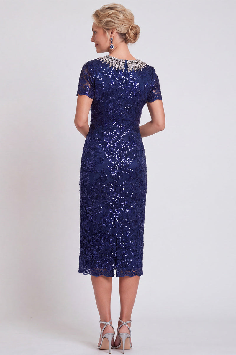 Load image into Gallery viewer, Sparkly Burgundy Bodycon Sequins Midi Mother of the Bride Dress with Sleeves