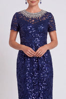 Load image into Gallery viewer, Sparkly Burgundy Bodycon Sequins Midi Mother of the Bride Dress with Sleeves