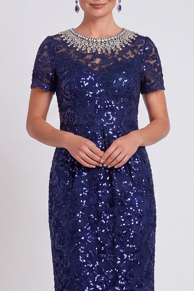 Load image into Gallery viewer, Sparkly Burgundy Bodycon Sequins Midi Mother of the Bride Dress with Sleeves