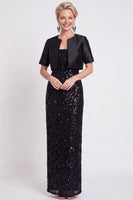 Load image into Gallery viewer, Sparkly Navy 2 Piece Sheath Sequins Long Mother of the Bride Dress with Jacket