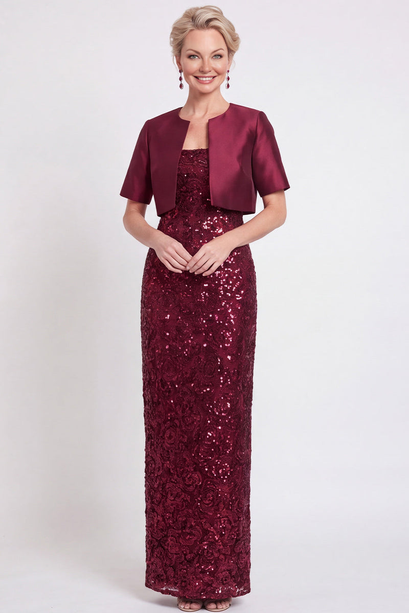 Load image into Gallery viewer, Sparkly Navy 2 Piece Sheath Sequins Long Mother of the Bride Dress with Jacket