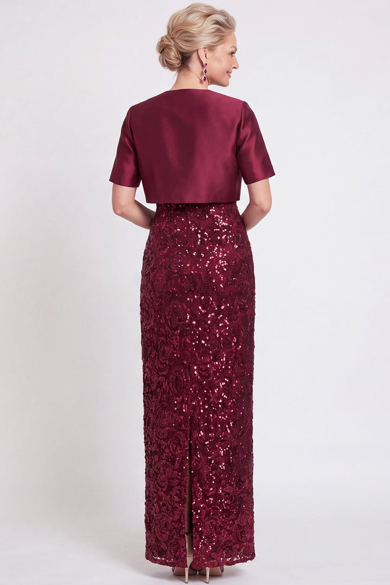 Load image into Gallery viewer, Sparkly Navy 2 Piece Sheath Sequins Long Mother of the Bride Dress with Jacket