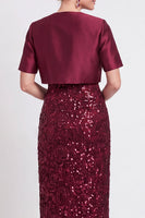 Load image into Gallery viewer, Sparkly Navy 2 Piece Sheath Sequins Long Mother of the Bride Dress with Jacket