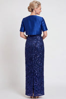 Load image into Gallery viewer, Sparkly Navy 2 Piece Sheath Sequins Long Mother of the Bride Dress with Jacket