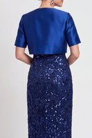 Load image into Gallery viewer, Sparkly Navy 2 Piece Sheath Sequins Long Mother of the Bride Dress with Jacket