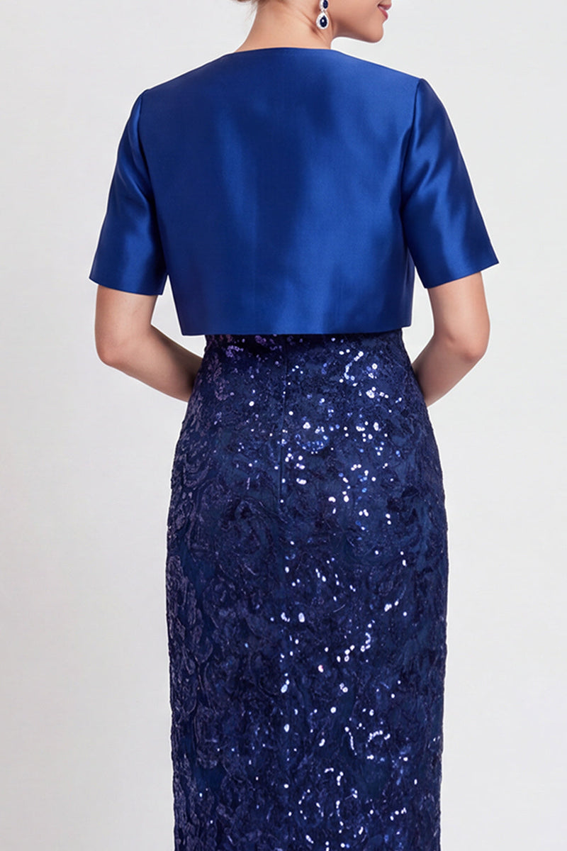Load image into Gallery viewer, Sparkly Navy 2 Piece Sheath Sequins Long Mother of the Bride Dress with Jacket