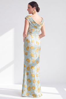 Dusty Green Mermaid Long Floral Mother of the Bride Dress with Slit